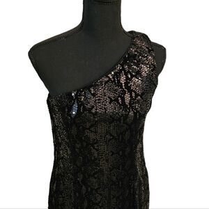 Modal International One Shoulder Sequin Black Mini Dress 100% Polyester Size 6
